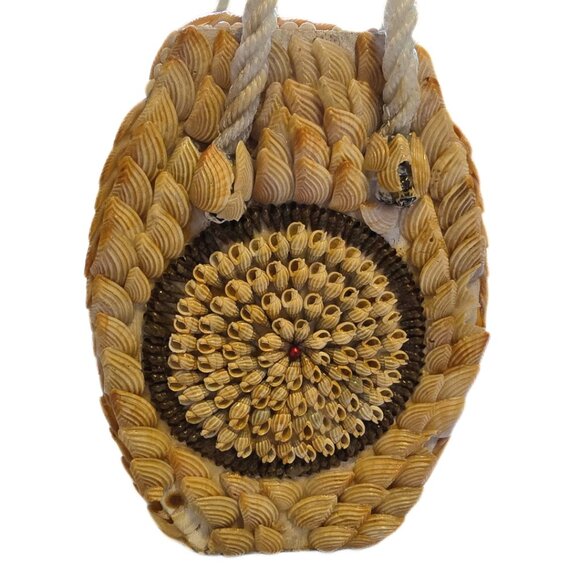 Vintage Handmade Wood & Seashell Purse OOAK Beach Retro Boho Handbag - Picture 7 of 14